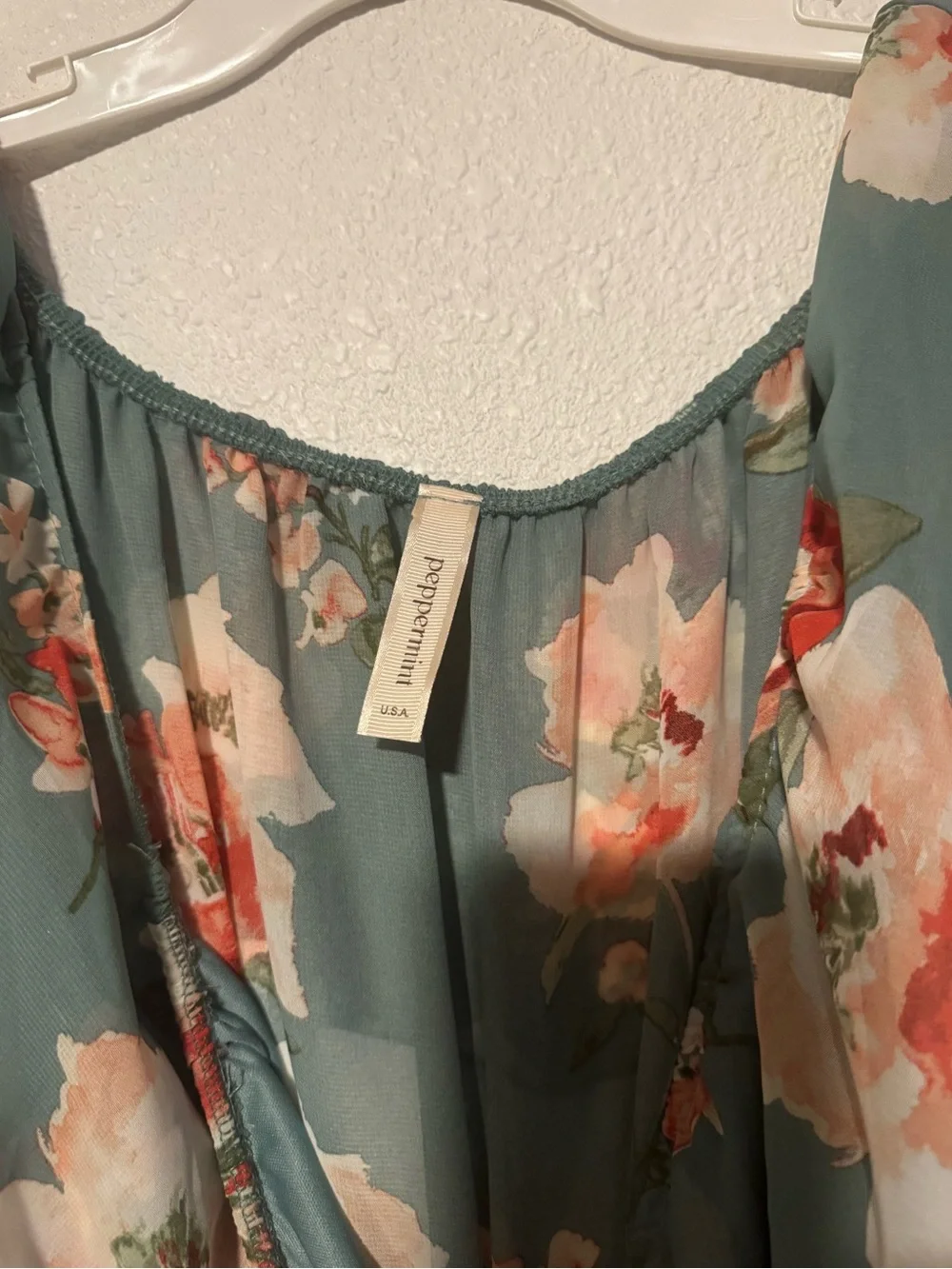 Peppermint Teal Maxi Skirt with Coral and Cream Floral Print